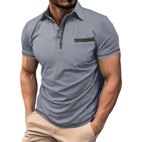Zysthvn Lapel Shirts for Men Tall and Big Casual Summer Mens Tops Polo Solid Short Sleeve Pocket Shirts