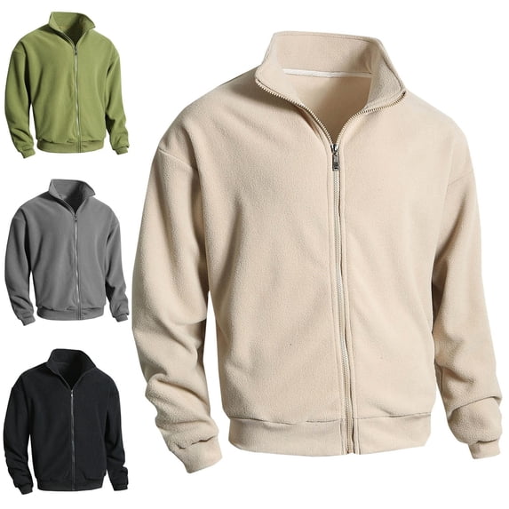 Zysthvn Lightweight Jacket Men Casual Bomber Winter Full Zip Mens Coats Long Sleeve with Pockets Stand Collar Solid