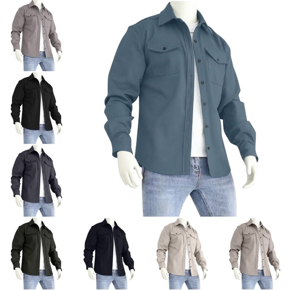 Zysthvn Lightweight Jacket for Men Athletic Cotton Cargo Fall Coats for Men Solid Work Lapel Button with Pockets