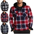 thumbnail image 1 of Zysthvn Lightweight Jacket for Men Casual Fall Plaid Hooded Coats for Men Button with Pockets Workwear, 1 of 7