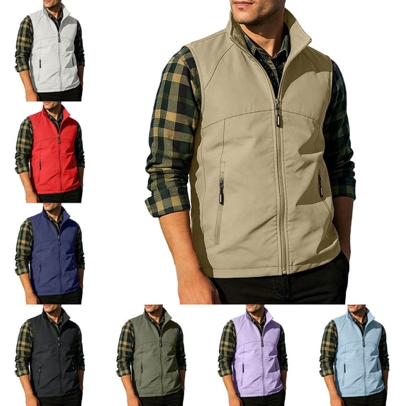 Zysthvn Lightweight Mens Jackets and Coats Athletic Winter Outdoor Workwear Vests for Men Sleeveless Solid with Pockets Stand Collar Jackets, Black XL