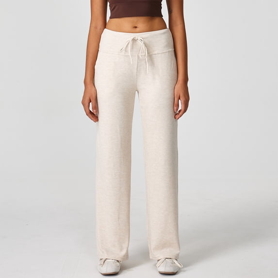 Zysthvn Lightweight Pants for Women Casual Summer High Waisted Straight Leg Sweatpants Drawstring Trousers Pants for Women Elastic Waist Solid Loose