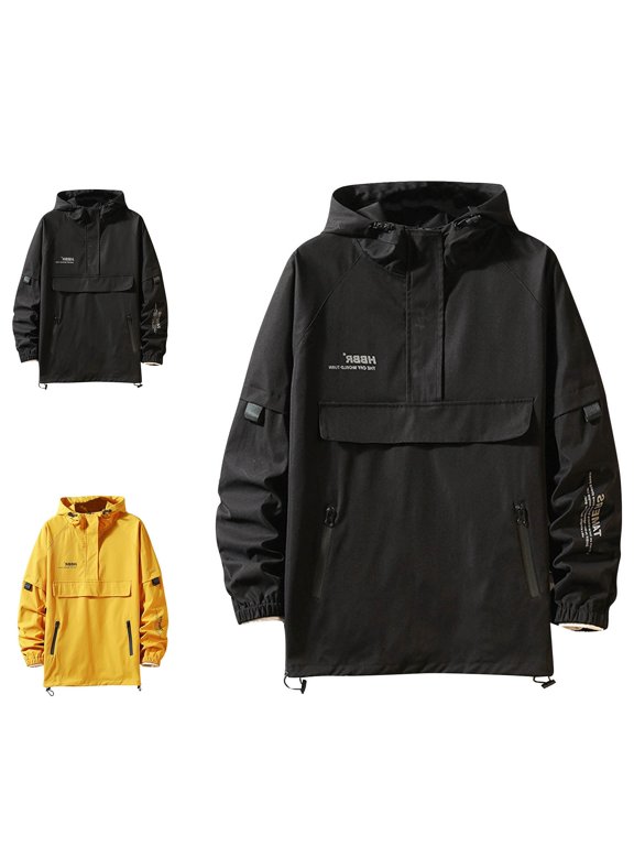 Lightweight Winter Jackets for Men Outdoor Casual Half Zip Coats for Men Long Sleeve Solid Hooded with Pockets