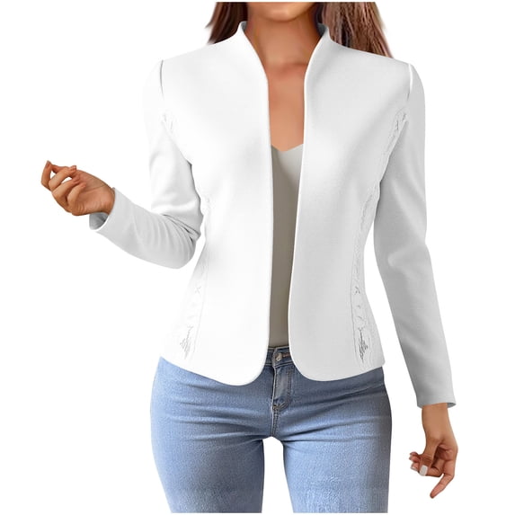 Zysthvn Long Sleeve Blazer for Women Casual Open front Lightweight Elegant Coats for Women Slim Fit Solid Fall Collarless Tops