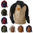 thumbnail image 1 of Zysthvn Long Sleeve Pullover Mens Sweatshirt Winter Casual Corduroy Sweatshirts for Men Loose Stand Collar Button Color Block Tops, 1 of 9