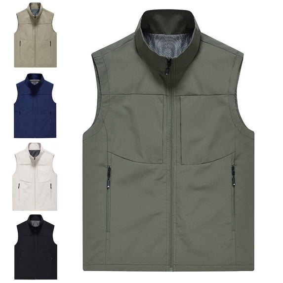 Zysthvn Mens Jackets Lightweight Casual Athletic Winter Outdoor Full Zip Mens Vest Jacket Stand Collar Quick Dry with Pockets Solid Jackets, Army Green XXL