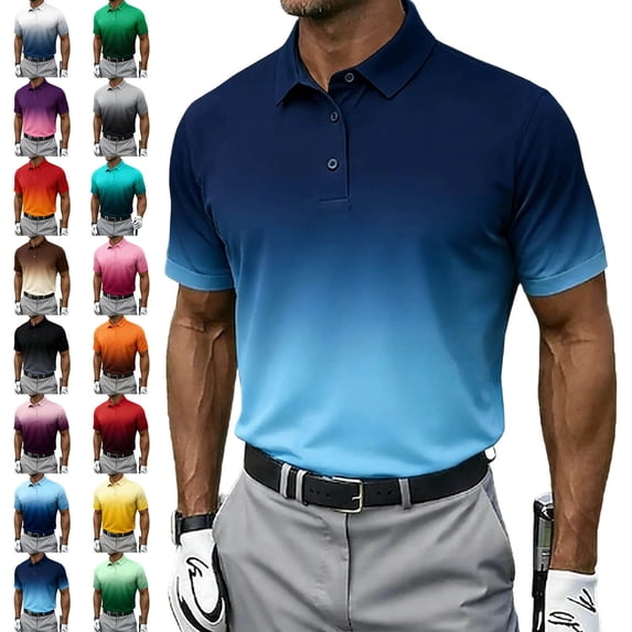 Zysthvn Mens Shirts Athletic Polo Summer Golf T Shirts for Men Short Sleeve Gradient Turn Down Collar Shirts
