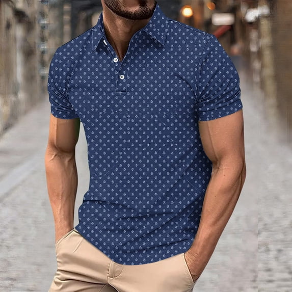 Zysthvn Mens Shirts Short Sleeve Athletic Turn Down Collar Summer Casual Mens Polo Shirt Printed Shirts