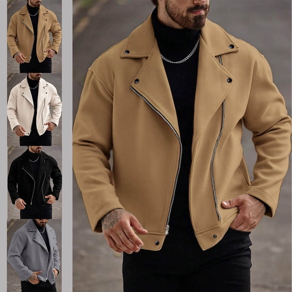 Zysthvn Mens Zip Up Jacket Casual Workwear Lightweight Fall Mens Outerwear Lapel Solid Long Sleeve