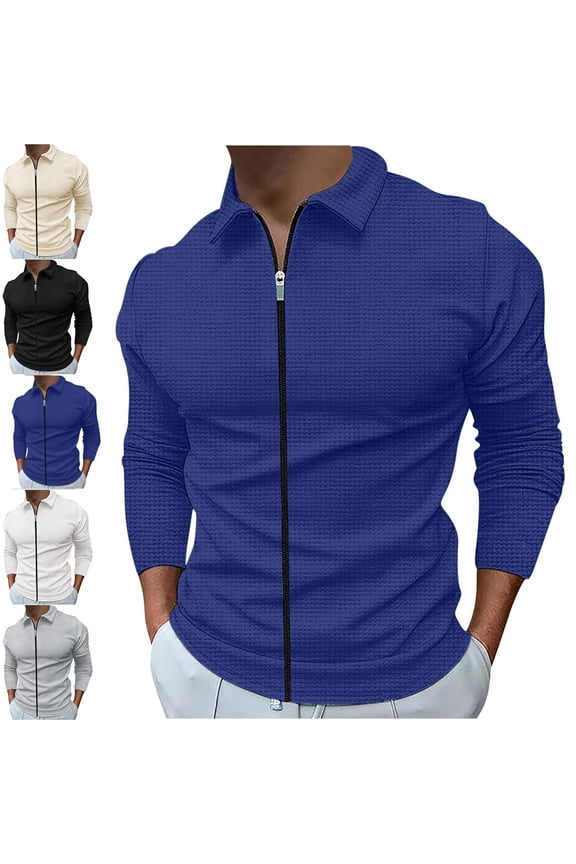 Mens Zip Up Jacket Lightweight Outdoor Casual Fall Mens Outerwear Turn Down Collar Long Sleeve Solid