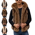 thumbnail image 1 of Zysthvn Open Front Men Vest Winter Casual Faux Fur Mens Jacket Hooded Warm Solid Outerwear, 1 of 10
