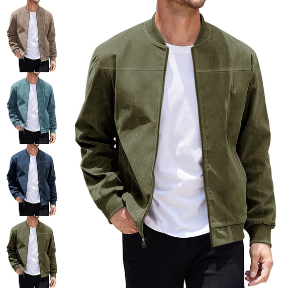Zysthvn Outdoor Jacket Men Casual Lightweight Winter Full Zip Mens Coats Outerwear Winter Solid with Pockets Long Sleeve Stand Collar