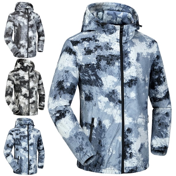 Zysthvn Outdoor Jackets for Men Athletic Casual Lightweight Winter Coats for Men Hiking Camo Hooded Full Zip with Pockets