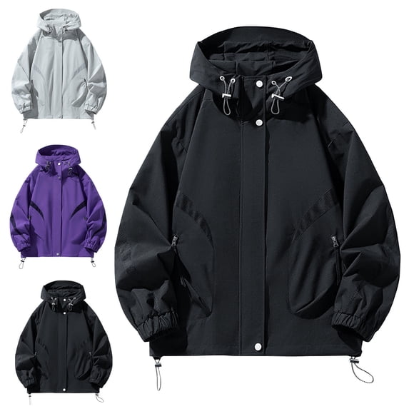 Zysthvn Outdoor Jackets for Men Athletic Fall Lightweight Rain Mens Sport Coat Hooded Full Zip with Pockets Solid Hiking
