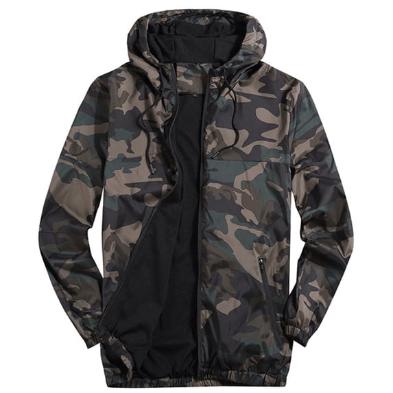 Zysthvn Outdoor Lightweight Jacket Men Casual Fall Athletic Mens Sports Coat Hooded Hiking Full Zip Camo with Pockets