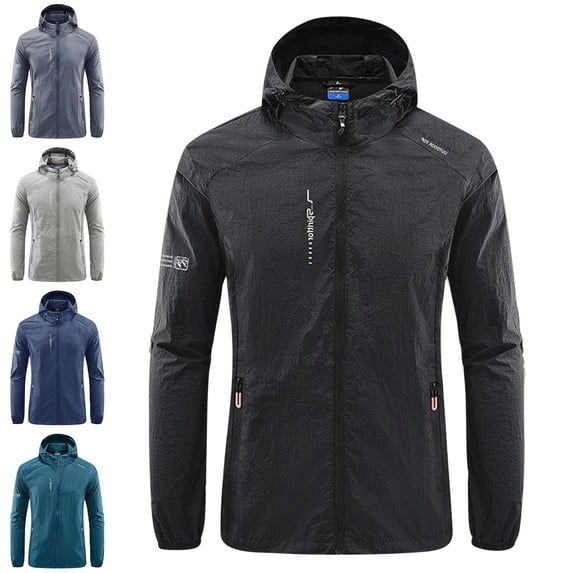 Zysthvn Outdoor Men Jacket Athletic Winter Lightweight Sun Protection Sport Coats for Men with Pockets Full Zip Hiking Hooded Solid
