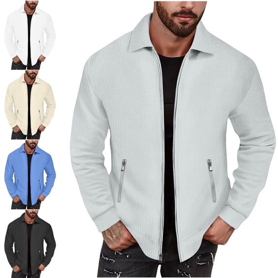Zysthvn Outdoor Mens Winter Jacket Full Zip Lightweight Athletic Coats for Men with Pockets Stand Collar Solid Long Sleeve