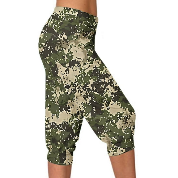 Zysthvn Plus Size Athletic Capris for Women Casual Yoga Cropped Leggings High Waisted Pants for Women Gym Elastic Waist Camo with Pockets