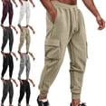 thumbnail image 1 of Zysthvn Plus Size Men's Cargo Pants Winter Cotton Outdoor Pants for Men with Pockets Elastic Waist Solid Joggers Trousers, 1 of 1