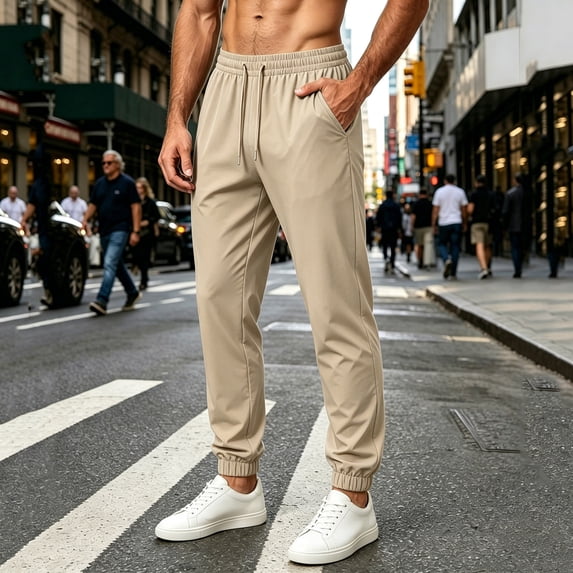 ZORYEVY Plus Size Mens Pants Quick Dry Casual Jogger Winter Trousers for Men Drawstring Lightweight Solid Elastic Waist Pants with Pockets