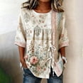 thumbnail image 1 of Zysthvn Plus Size Womens Tops Summer Floral 3/4 Sleeve Tunic Tshirts for Women Crew Neck Drawstring, 1 of 5