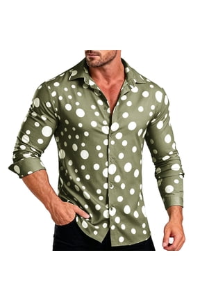 Polka Dot Mens Shirts Casual Vacation Long Sleeve Man Tee Shirt Collared Button Lightweight Tops