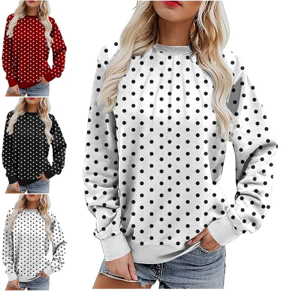 Zysthvn Polka Dot Sweatshirts for Women Casual Winter Pullover Loose Fit Womens Sweatshirts Long Sleeve Crewneck Tops