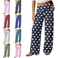 thumbnail image 1 of Zysthvn Polka Dot Womens Pants Summer Wide Leg High Waisted Casual Women Trouser Pants Drawstring with Pockets Loose Elastic Waist Pants, 1 of 7
