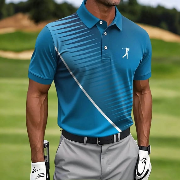 Zysthvn Polo Mens Shirts Short Sleeve Athletic Golf Casual Summer Work T Shirts for Men Printed Turn Down Collar Tops