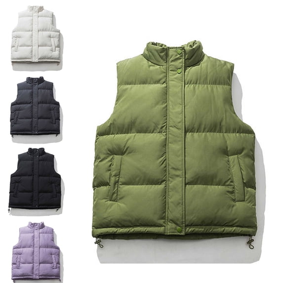 Zysthvn Puffer Mens Jackets Lightweight Casual Full Zip Fall Vest Jackets for Men with Pockets Solid Warm Stand Collar Vests, Dark Gray M