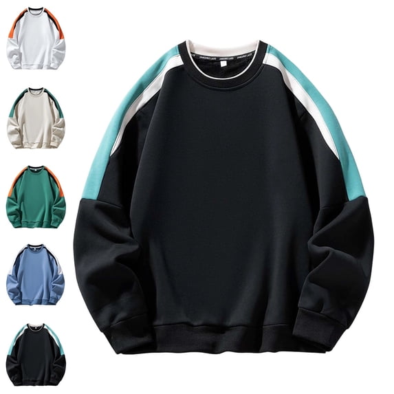 Zysthvn Pullover Loose Sweatshirts for Men Cotton Long Sleeve Casual Fall Mens Sweatshirts Crewneck Lightweight Color Block Loose Mens Tops