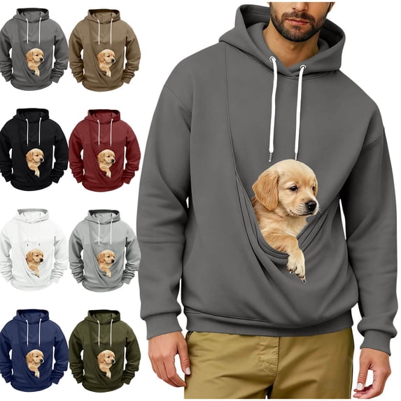 Zysthvn Pullover Men Hoodies Graphic Athletic Winter Mens Sweatshirt Drawstring Long Sleeve Pet Pouch
