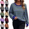 thumbnail image 1 of Zysthvn Pullover Sweatshirt for Women Fall Casual Striped Crewneck Long Sleeve Womens Sweatshirts Loose Fit Tops, 1 of 9