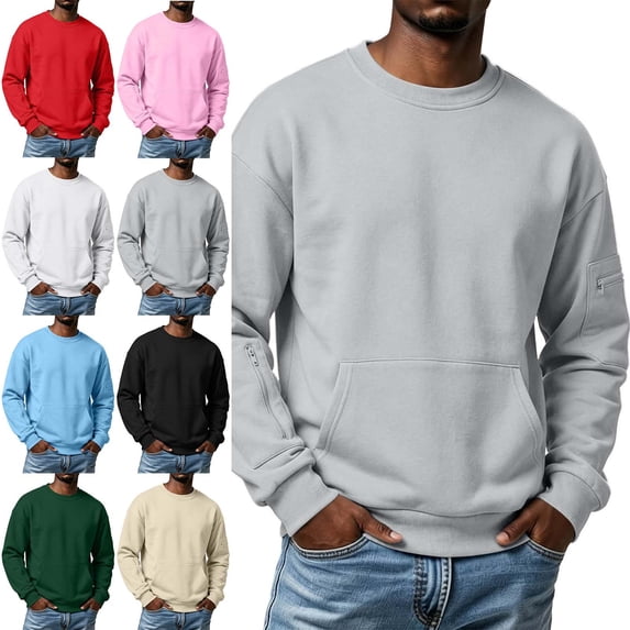 Zysthvn Pullover Sweatshirts for Men Long Sleeve Fall Casual Lightweight Mens Sweatshirts Crewneck with Pockets Solid Tops for Men
