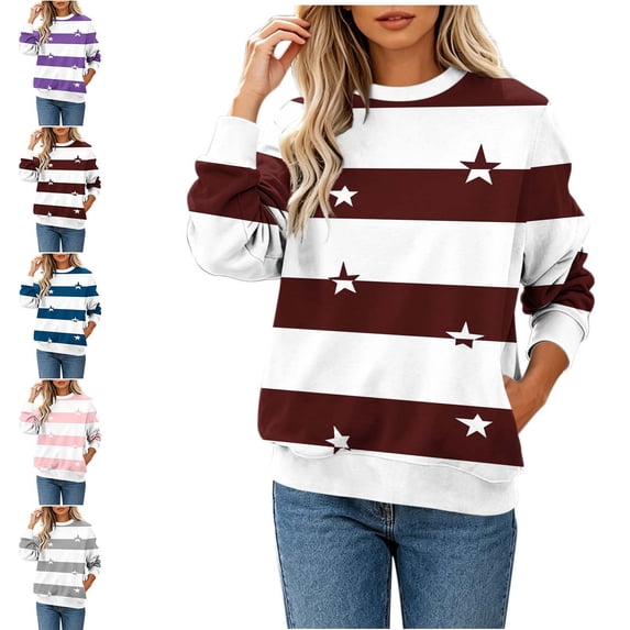 Zysthvn Pullover Sweatshirts for Women Plus Size Striped Casual Winter Womens Sweatshirts Long Sleeve with Pockets Crewneck Tops