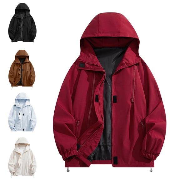 Zysthvn Rain Jackets for Men for Winter Fall Lightweight Outdoor Athletic Mens Coats Full Zip Hooded with Pockets Solid Hiking