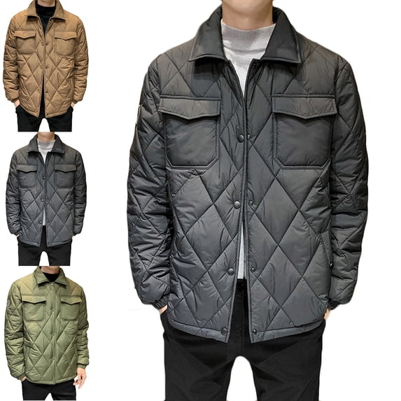 Zysthvn Single Breasted Jackets for Men Fall Casual Lightweight Warm Mens Coats with Pockets Lapel Solid Long Sleeve