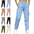 thumbnail image 1 of Zysthvn Straight Leg Women Pants Casual Cargo Fall High Waist Pants for Women with Pockets Elastic Waist Solid Lightweight Trousers, 1 of 8