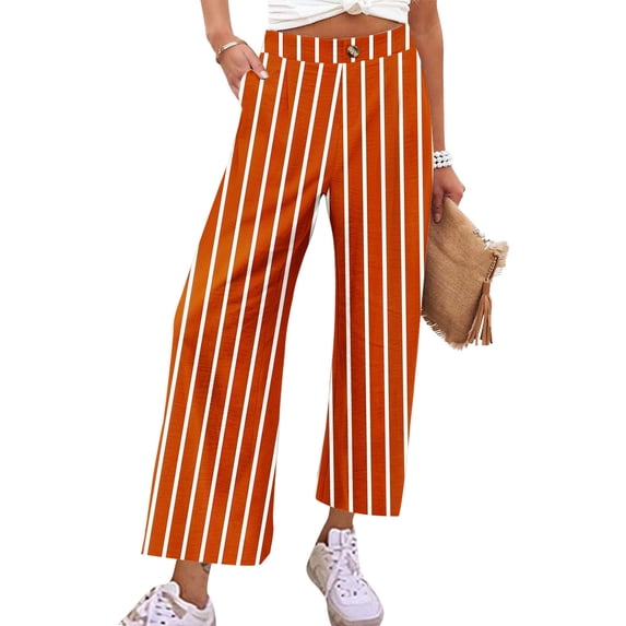 Zysthvn Striped Womens Capris for Summer High Waist Casual Wide Leg Cropped Pants Lightweight Pants Women with Pockets Loose