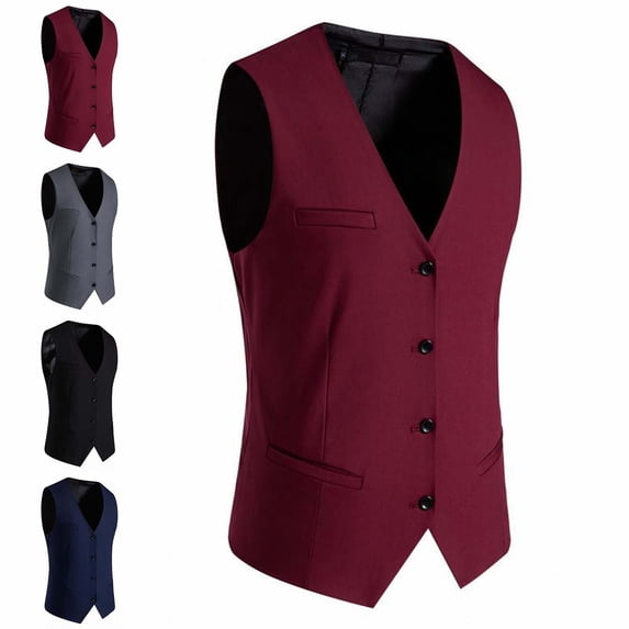 Zysthvn Suit Men Jacket Dress Lightweight Athletic Fall Mens Vest Solid Button V-Neck with Pockets Jackets, Gray XL