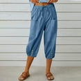 thumbnail image 1 of Zysthvn Summer Capris for Women Casual Joggers Womens Cropped Pants Elastic Waist with Pockets Solid Button Drawstring, 1 of 6