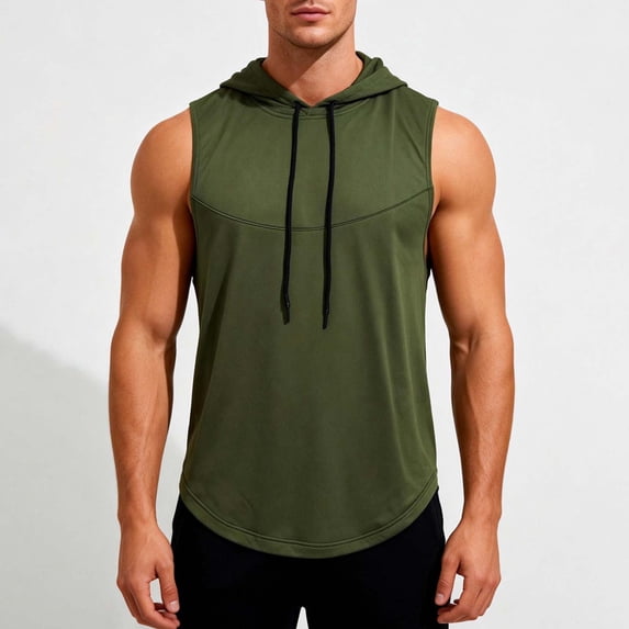 Zysthvn Summer Gym Tank Tops for Men Casual Hooded Workout Swimming Mens T Shirts Solid Drawstring Breathable