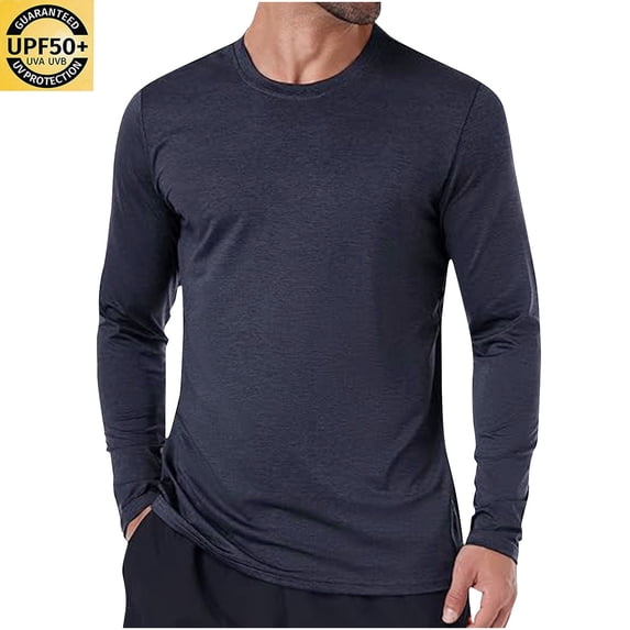 Zysthvn Summer Long Sleeve Shirts for Men UPF 50+ Casual UV Sun Protection Mens Tees Breathable Lightweight Crew Neck Solid Relaxed Fit Tops