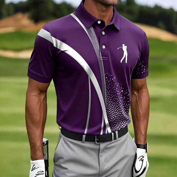 Zysthvn Summer Shirts for Men Casual Polo Summer Golf Mens T Shirts Athletic Short Sleeve Printed Turn Down Collar Tops