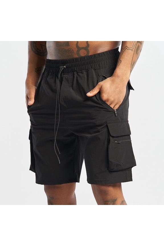Summer Shorts for Men Casual Fitness Bermuda Hiking Shorts for Men Home Solid Stretch Multiple Pockets Drawstring Workwear