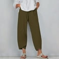 thumbnail image 1 of Zysthvn Summer Womens Capris Wide Leg Cropped Pants Womens Pants Elastic Waist with Pockets Solid Loose Lightweight, 1 of 4