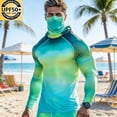 thumbnail image 1 of Zysthvn Sun Protection Summer Shirt Men Outdoor UPF 50+ Athletic Long Sleeve Men T Shirts Hooded with Face Mask Gradient Lightweight Tops, 1 of 5