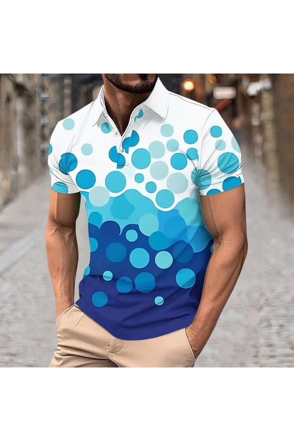 Turn Down Collar Mens Shirts Short Sleeve Athletic Casual Summer Mens Polo Shirts Polka Dot Shirts