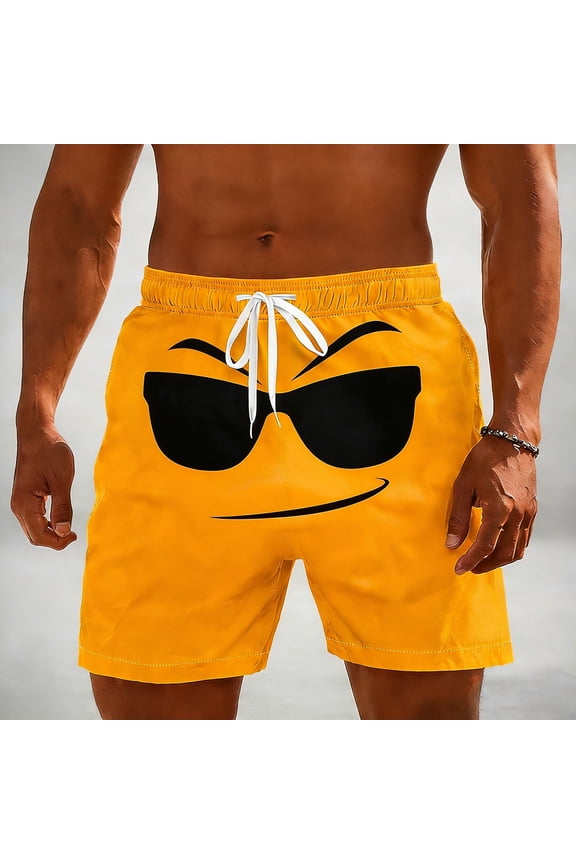 Vacation Swim Trunks for Men Outdoors Boating Summer Athletic Board Shorts for Men Drawstring Cartoon Print Stretch Funny
