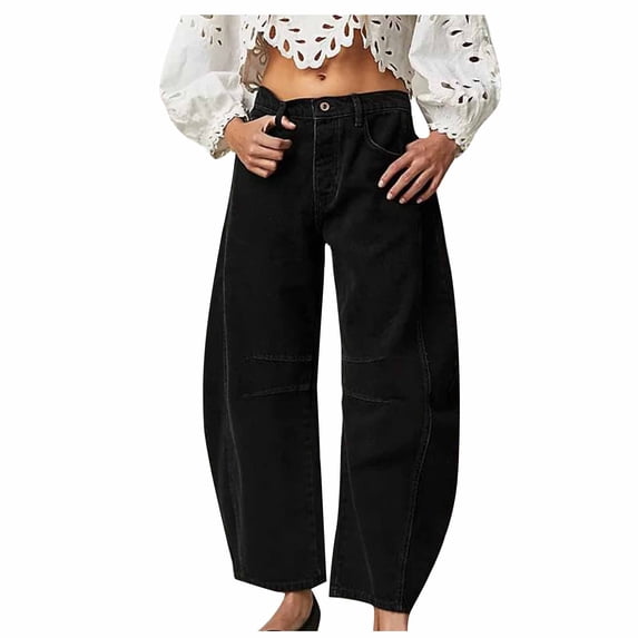 Zysthvn Wide Leg Jeans Womens Casual Low Rise Denim Trouser Jeans for Women Comfy Solid with Pockets Button Loose Pants